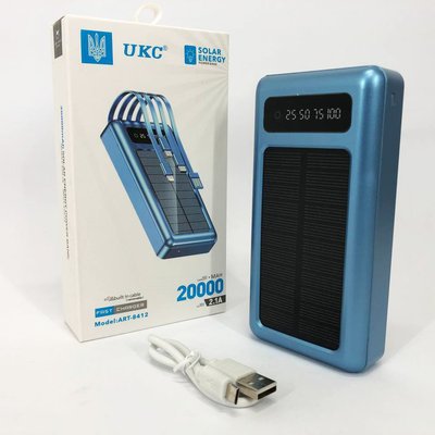 Портативний зарядний пристрій на 20000mAh, Power Bank на сонячній батареї, для планшета. Колір: синій 316825 фото