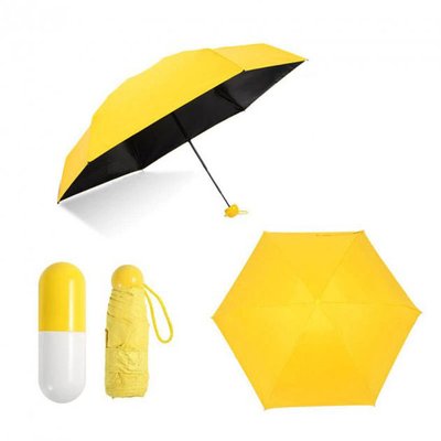 Компактный зонтик в капсуле-футляре Желтый, маленький зонт в капсуле. Цвет: желтый 32913 фото
