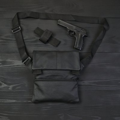 Тактична шкіряна сумка з кобурою, чоловічий месенджер, барсетка - чорний слінг, чоловіча сумка через плече 128015 фото