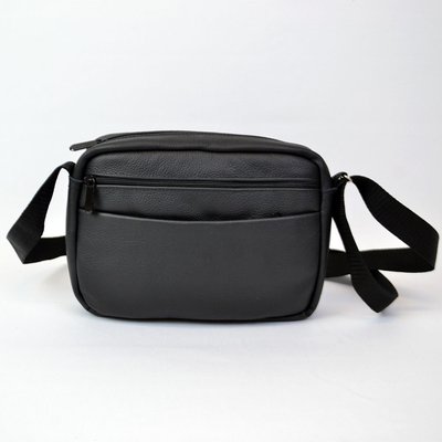 Стильна чоловіча сумка-месенджер з натуральної шкіри флотар, чорного кольору 313835 фото