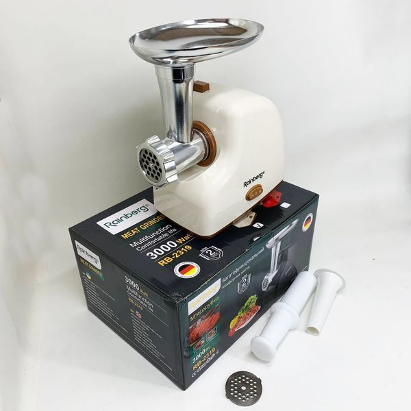 Мясорубка электрическая Rainberg RB-2319 с системой реверса насадка куббе 3000Вт Beige 764755 фото