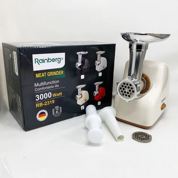 Мясорубка электрическая Rainberg RB-2319 с системой реверса насадка куббе 3000Вт Beige 764755 фото