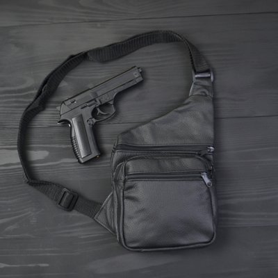 Чоловіча сумка з натуральної шкіри, тактична сумка - месенджер чорна, тактична сумка на груди 128466 фото