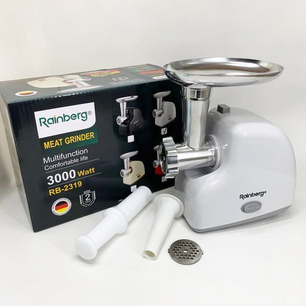 Мясорубка электрическая Rainberg RB-2319 с системой реверса насадка куббе 3000Вт White 764756 фото