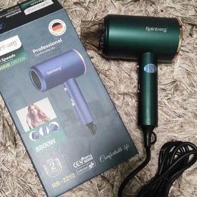 Фен Rainberg RB-2212 8800 W с регуляцией температуры и скорости для сушки и укладки волос. Цвет: зеленый 367505 фото