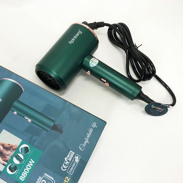 Фен Rainberg RB-2212 8800 W с регуляцией температуры и скорости для сушки и укладки волос. Цвет: зеленый 367505 фото