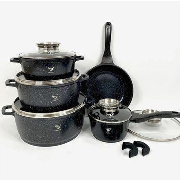 Набор кухонной посуды Top Kitchen TK00020 с мраморным антипригарным покрытием 16 предметов Black 853182 фото