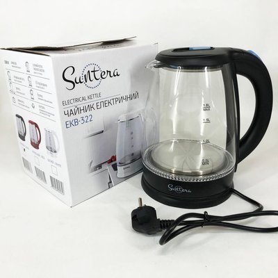 Скляні електричні чайники з підсвічуванням Suntera EKB-322B, чайники з підсвічуванням. Колір: чорний 255342 фото