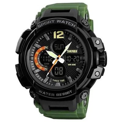 Годинник наручний чоловічий SKMEI 1343AG ARMY GREEN, годинник тактичний протиударний. Колір: зелений 339848 фото