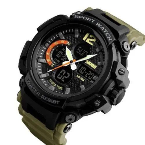Часы наручные мужские SKMEI 1343KH KHAKI, водостойкие тактические часы. Цвет: хаки 339855 фото