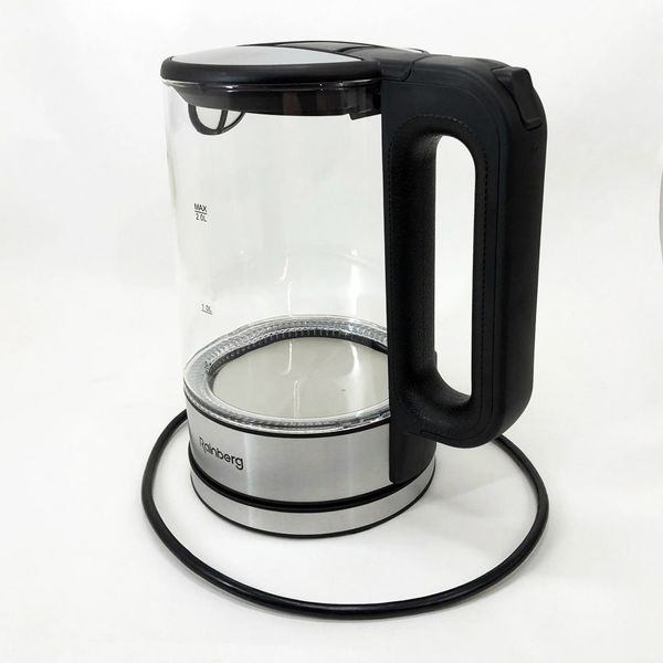 Дисковий електричний чайник Rainberg RB-709 скляний із підсвічуванням. Колір: чорний 374676 фото