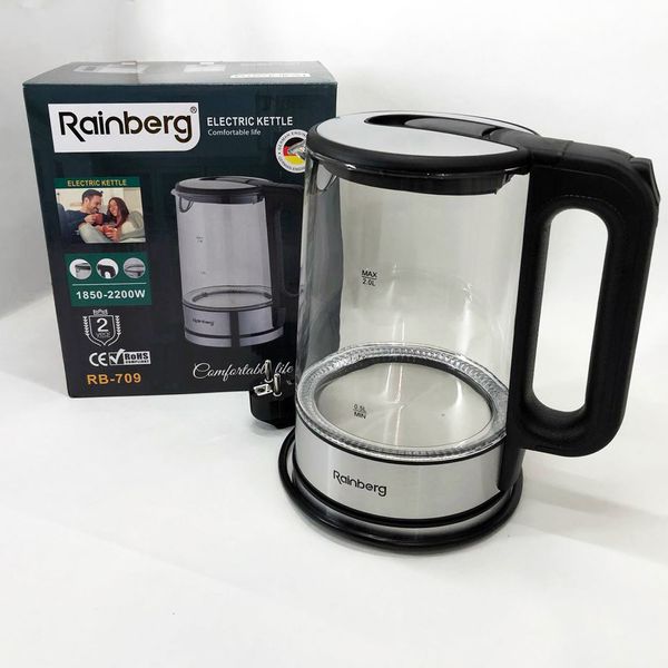 Дисковий електричний чайник Rainberg RB-709 скляний із підсвічуванням. Колір: чорний 374676 фото