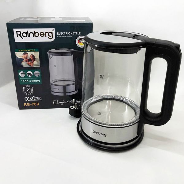 Дисковый электрический чайник Rainberg RB-709 стеклянный с подсветкой. Цвет: черный 374676 фото