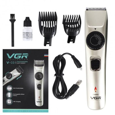 Машинка для стрижки волосся бездротова VGR V-031 Тример для гоління бороди вусів 2 насадки 144163 фото