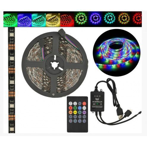 Светодиодная лента SMD 5050 RGB LED 2 м IP65 с пультом и блоком питания USB, 2м, Лента светодиодная 5050 311362 фото