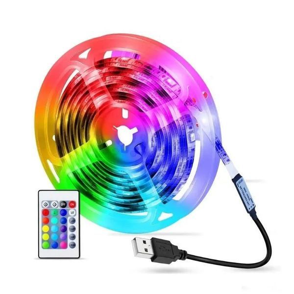 Светодиодная лента SMD 5050 RGB LED 2 м IP65 с пультом и блоком питания USB, 2м, Лента светодиодная 5050 311362 фото