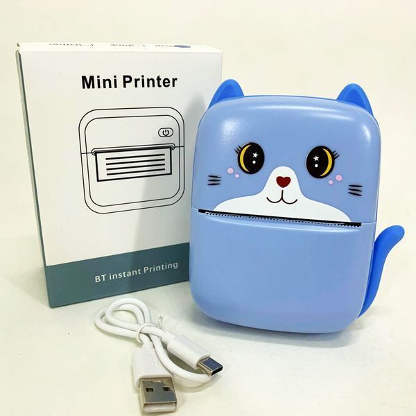 Портативный детский термопринтер с Bluetooth A8 Cat мини принтер для телефона Blue 741807 фото