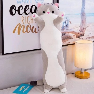 М'яка плюшева іграшка Довгий Кіт Батон котейка-подушка 50 см. Колір: сірий 380332 фото