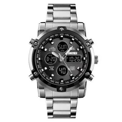 Годинник наручний чоловічий SKMEI 1389SIBK SILVER-BLACK, модний чоловічий годинник. Колір: срібний + чорний 340257 фото