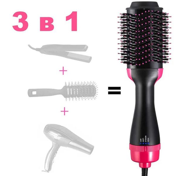 Фен Щетка расчёска 3в1 One step Hair Dryer 1000 Вт 3 режима выпрямитель для укладки волос стайлер с функцией ионизации 5842 фото