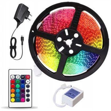Світлодіодна стрічка SMD 3528 RGB 5м з пультом та блоком живлення гірлянда 736259 фото