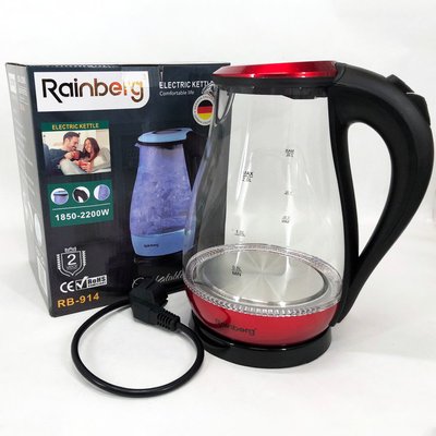 Чайник електричний скляний Rainberg RB-914. Колір: червоний 266155 фото