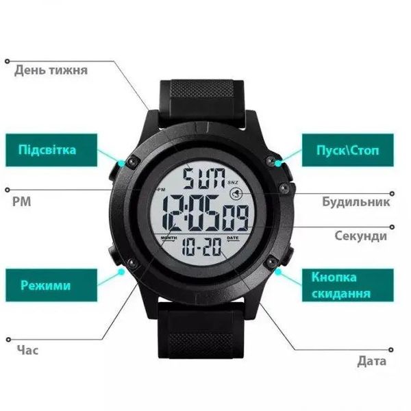 Часы наручные мужские SKMEI 1508BKWT BLACK, часы наручные электронные тактические. Цвет: черный 340333 фото